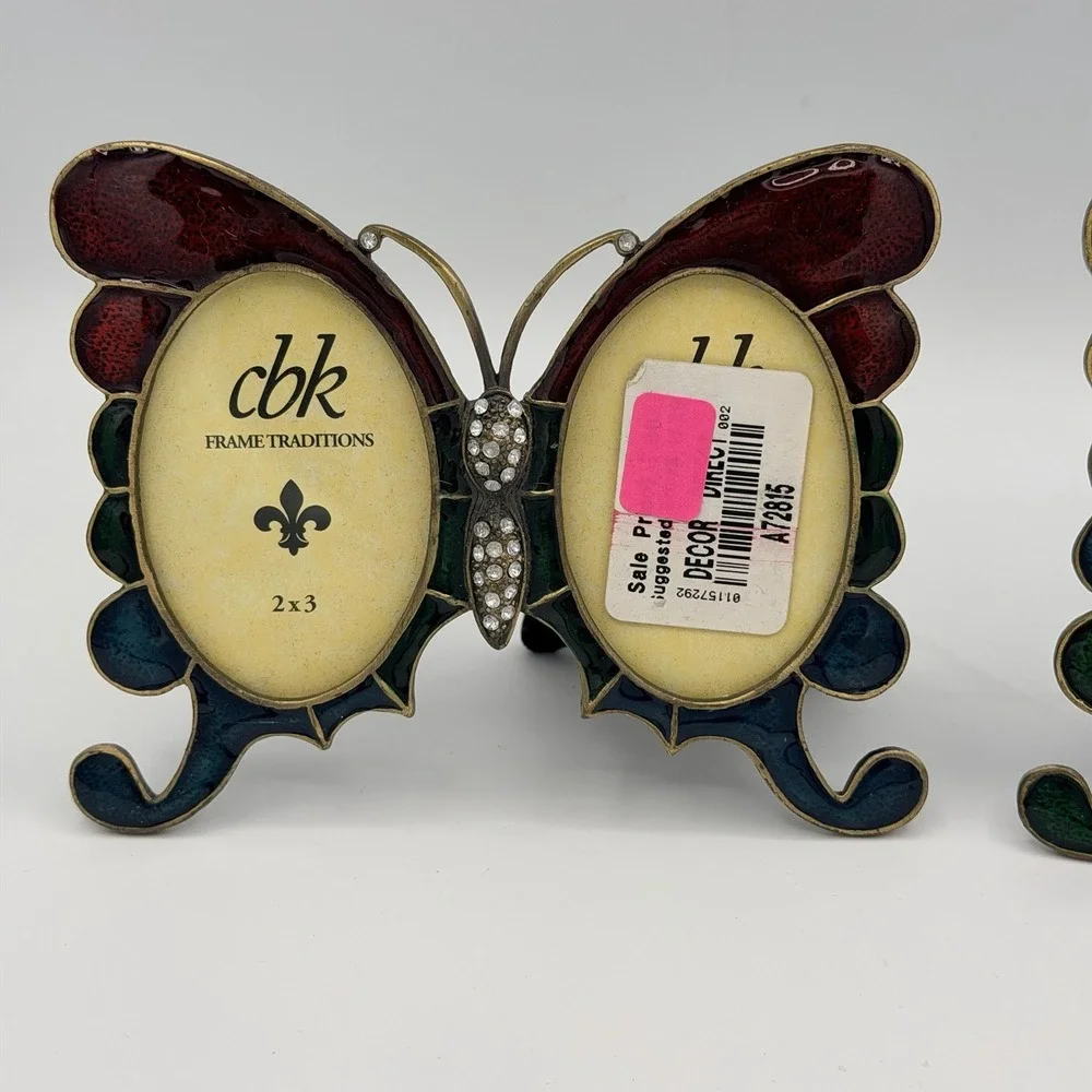Enamel Butterfly With Rhinestones Beads Picture Frame 2 Photos In Wings Ornate 2